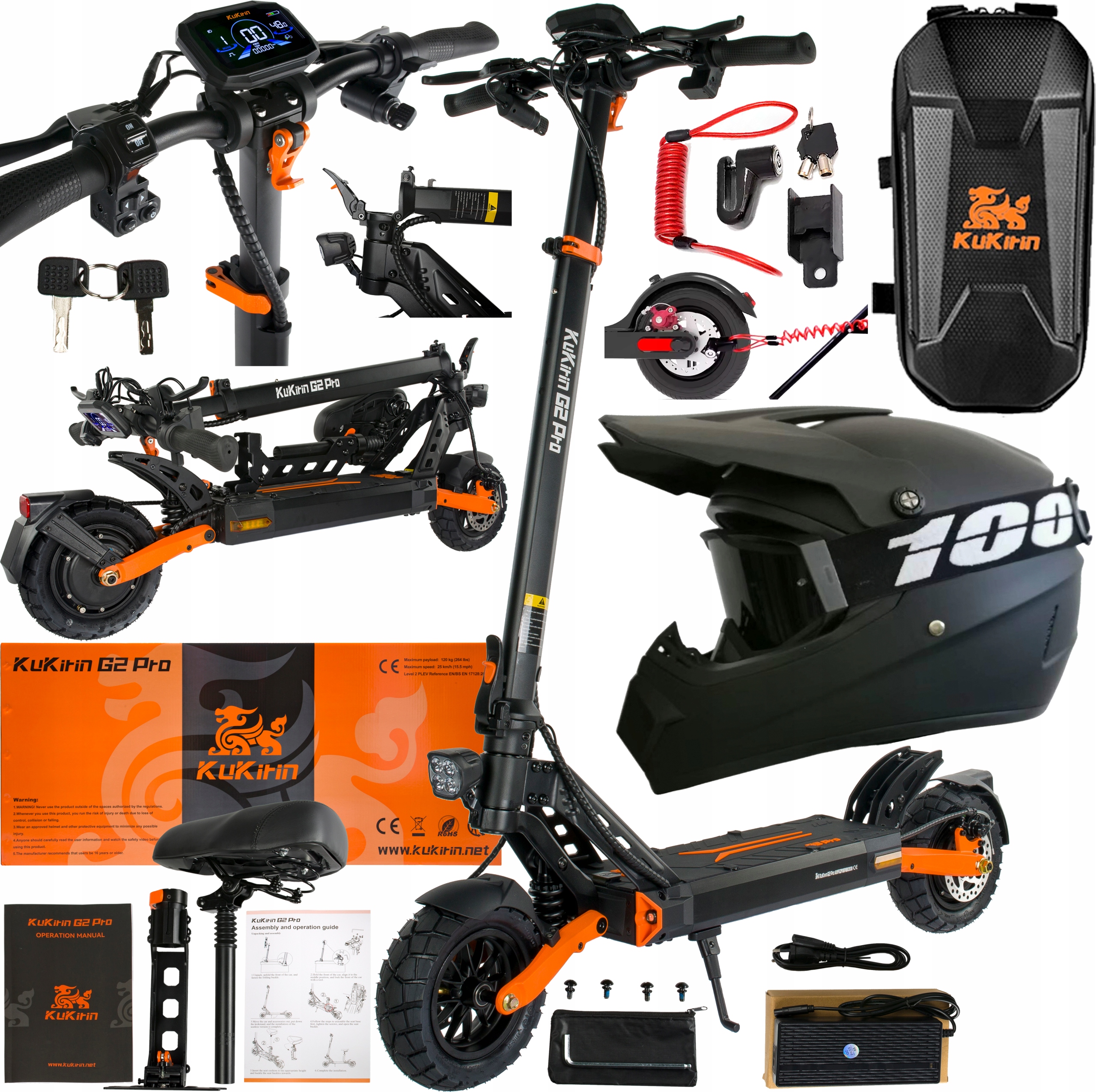 KuKirin G2 Pro Skládací 600W 48V 15.6AH 45KM/H 58KM Terénní +Dárek