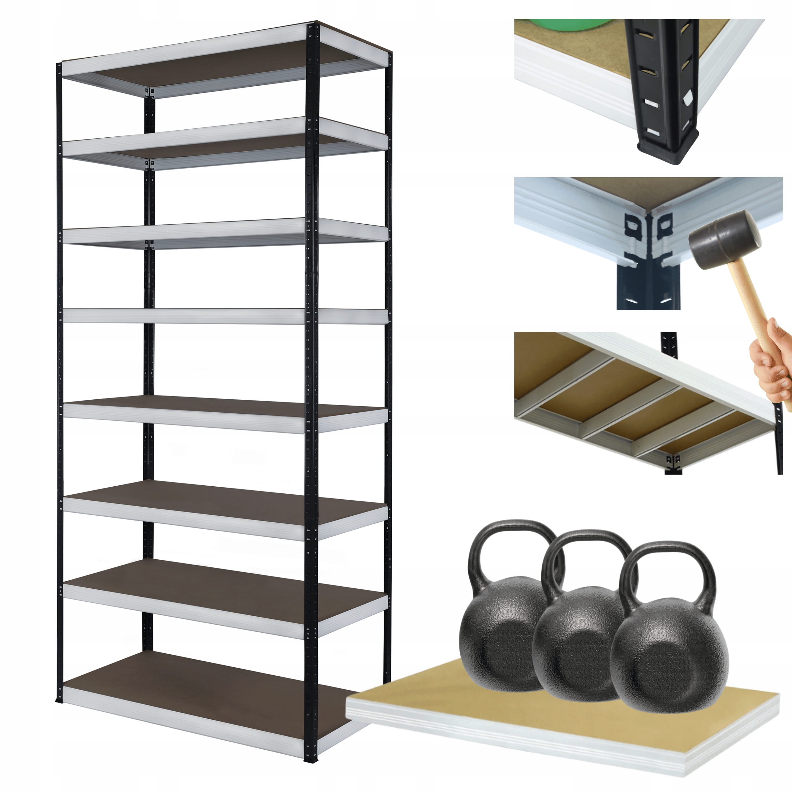 Kovový skladový regál Helios 270x100x40 cm 8Px350 kg Vysoký Silný