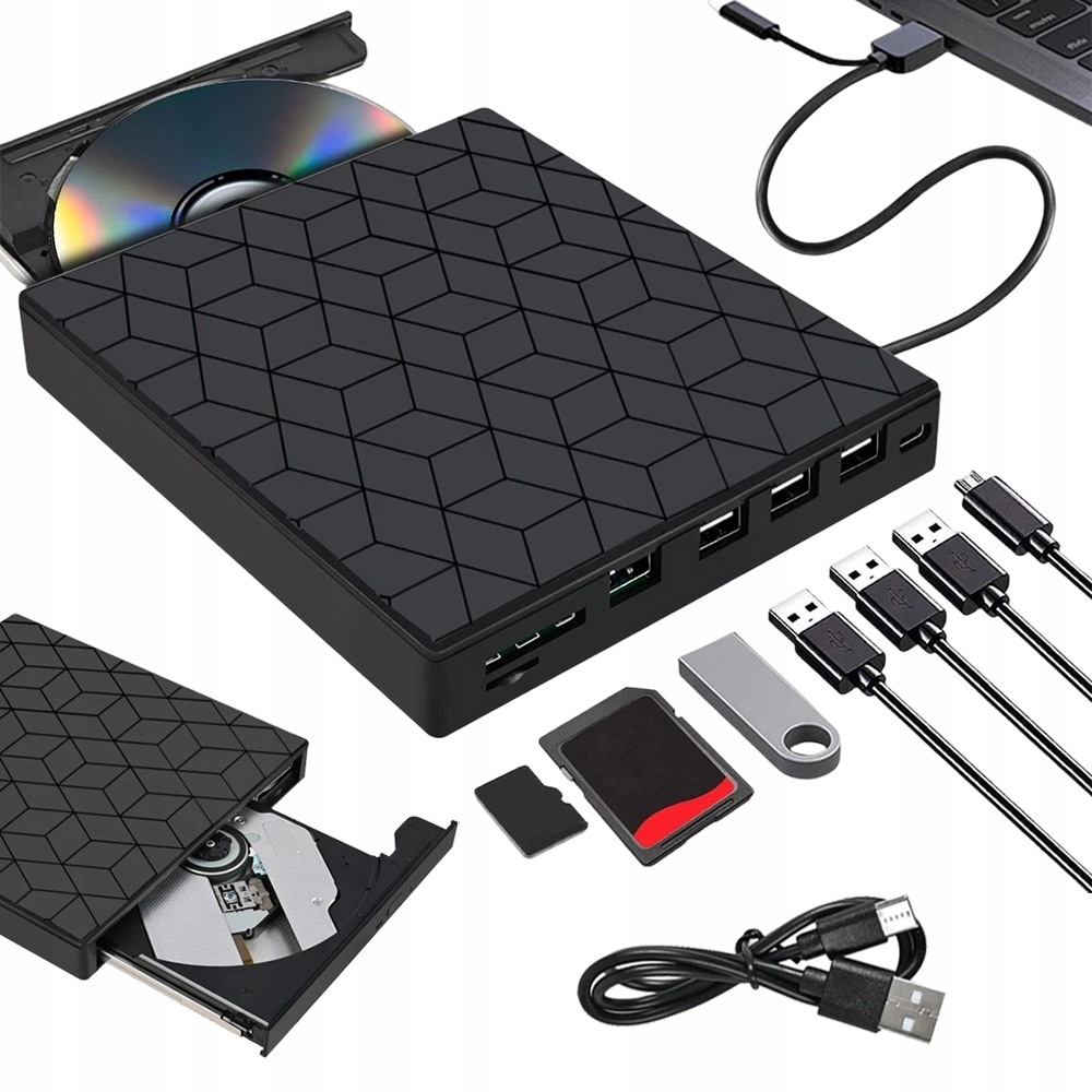 Externí CD DVD Jednotka Usb Plug Play Rekordér Pro Notebook Pc Mac Černá