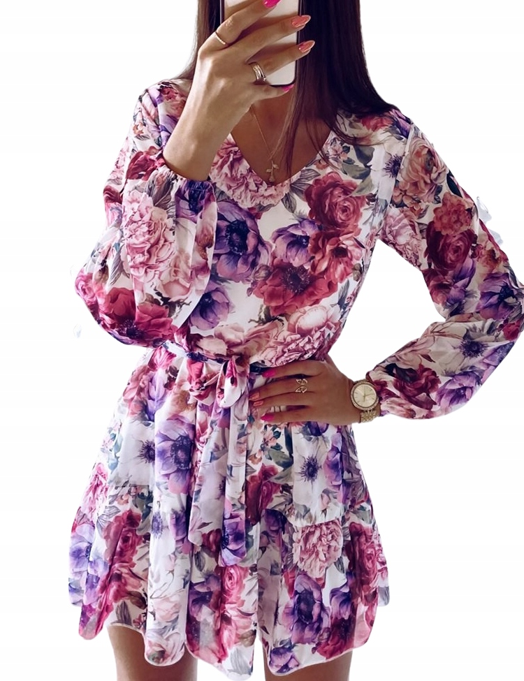 Lekka Sukienka Rozkloszowana W Kwiaty 38 M