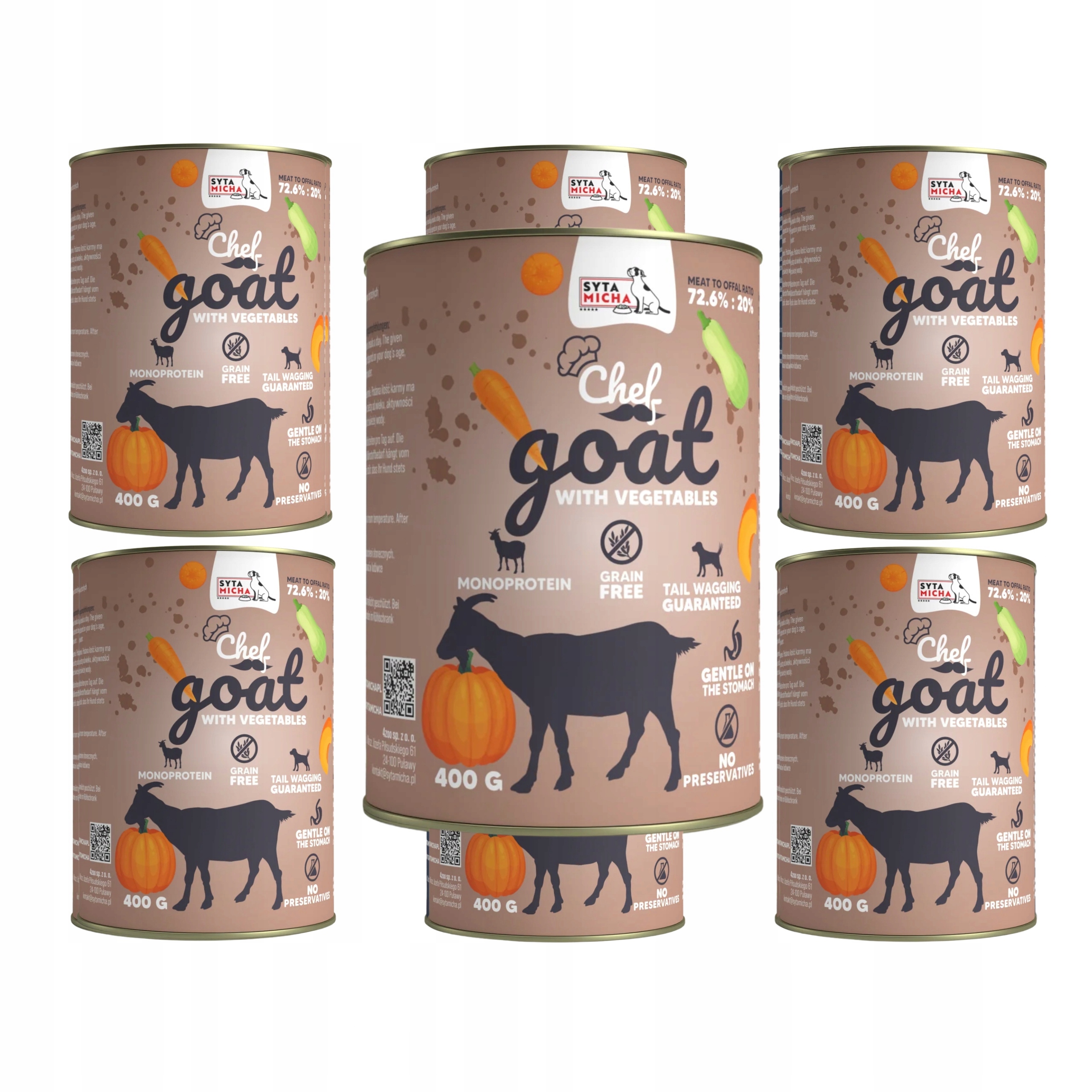 Mokra karma dla psa Syta micha Chef Koza z warzywami puszka 6x400 g