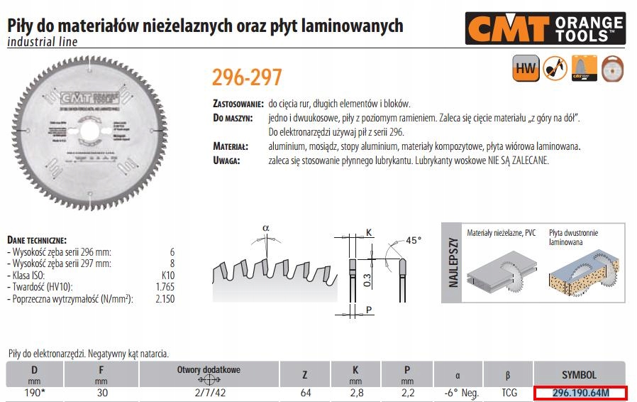 Cmt Pila Pro Řezání Neželezných Materiálů, Pvc A Laminovaných Desek Hw D=