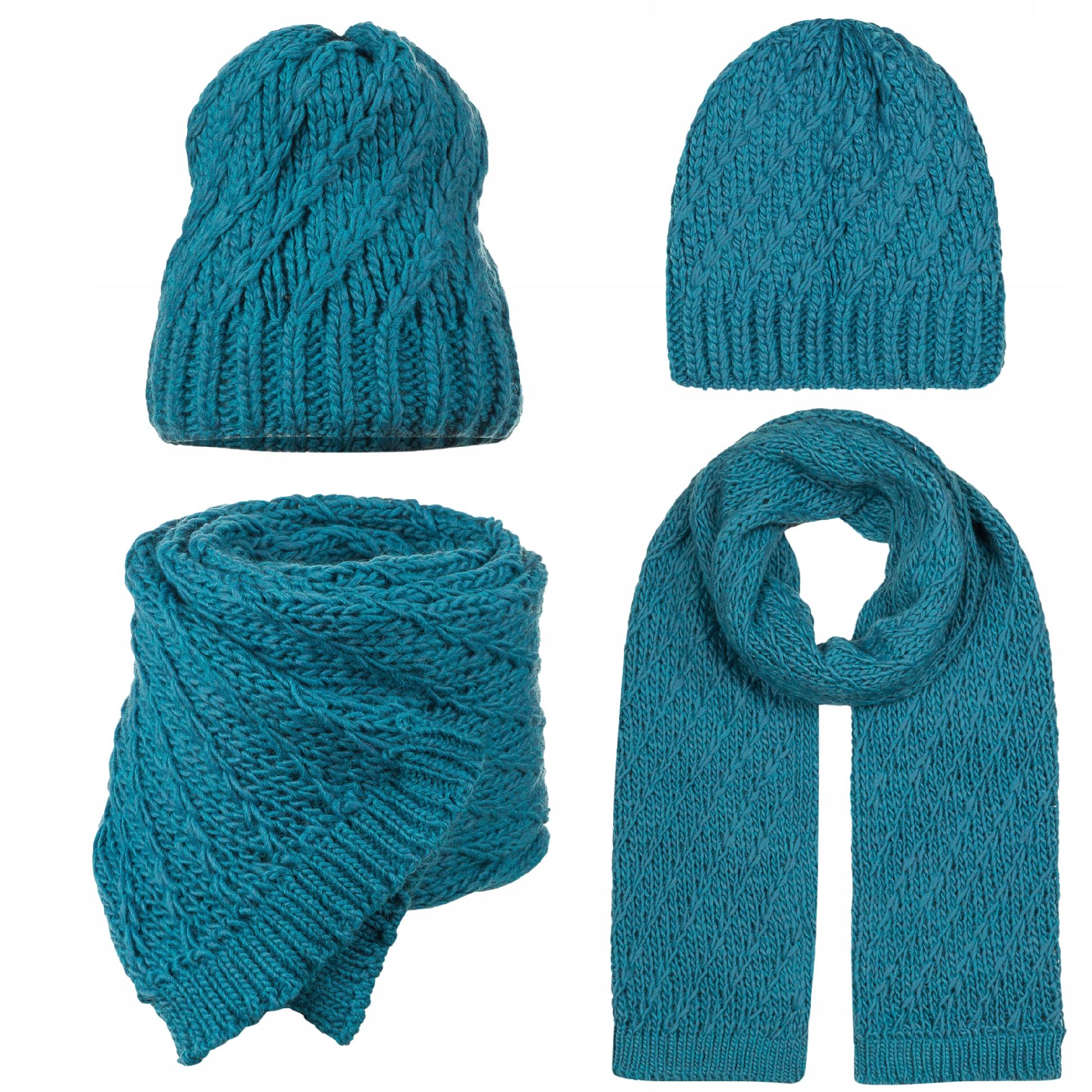 Šátek Šála Čepice Beanie Dámský Komplet Ženský 10% Vlna Modrá Tyrkysová