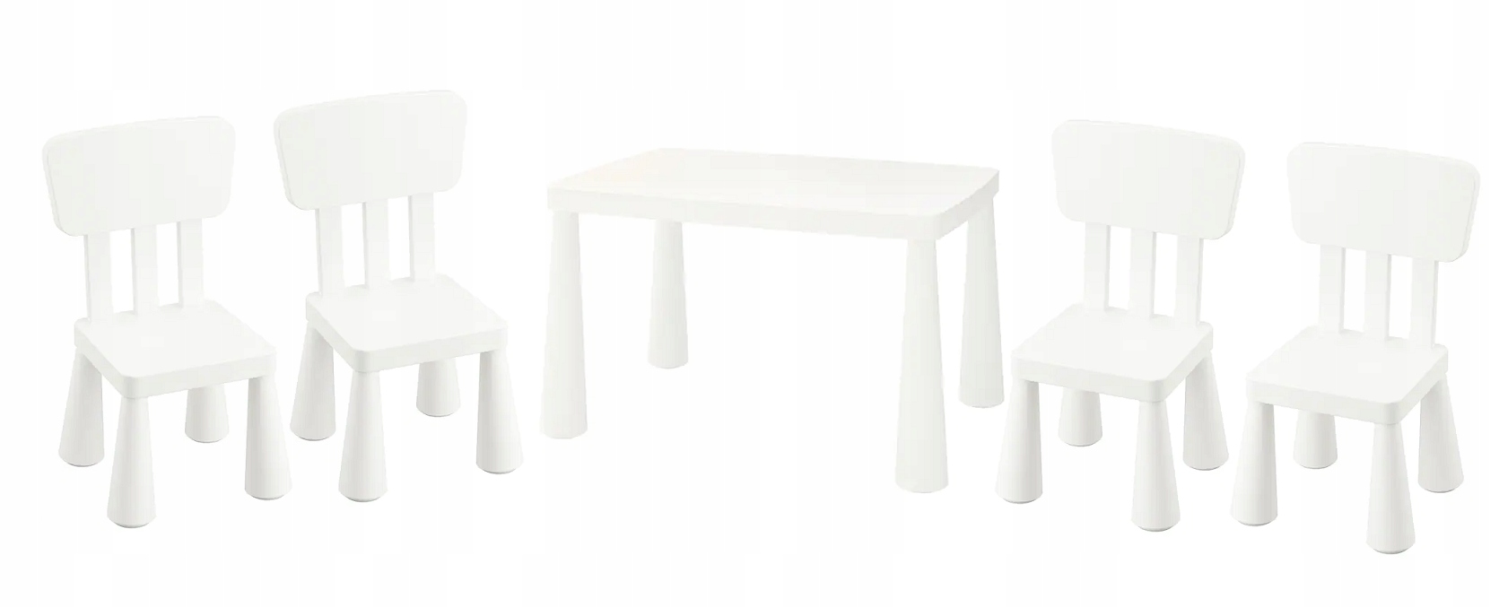 IKEA MAMMUT Stolik + 4 krzesełka białe dla dzieci