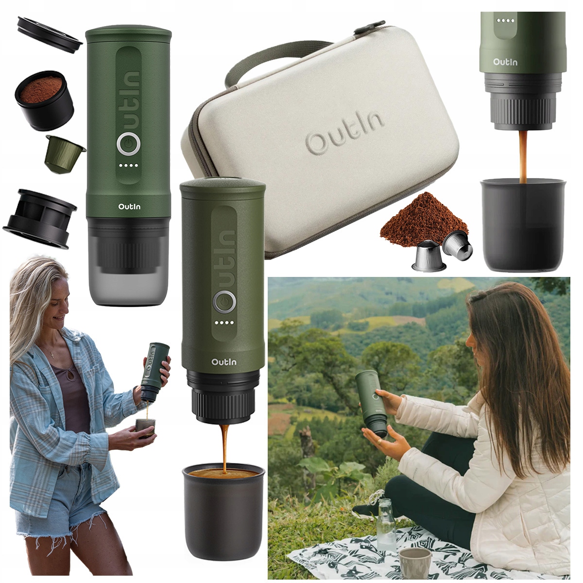 Tlakový kávovar na mletú kávu s kapsulami 20 bar Outin Nano v kufríku