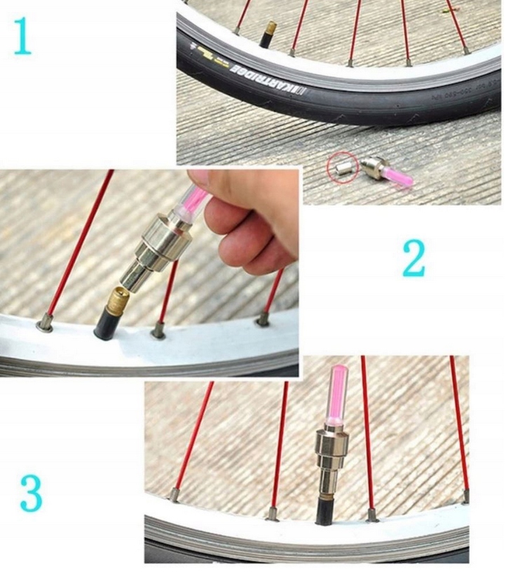 ŚWIECĄCE WENTYLE- NAKRETKI/ZAWORKI -WENTYLKI 2 SZT LED RÓŻOWE Kod producenta 14071_N