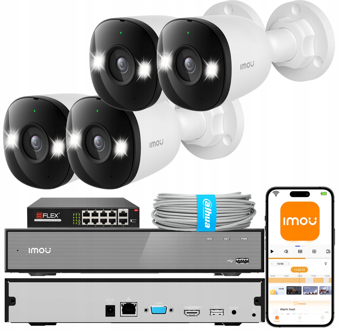 Ip monitorovací sada Imou Venkovní 4 kamery PoE 5MPx Nvr Aplikace Life