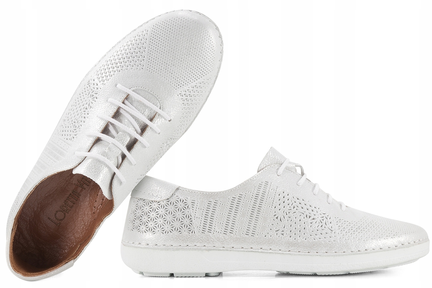 Loretta Vitale 222 Dámské Ažurové Polobotky, bílá, stříbrná barva