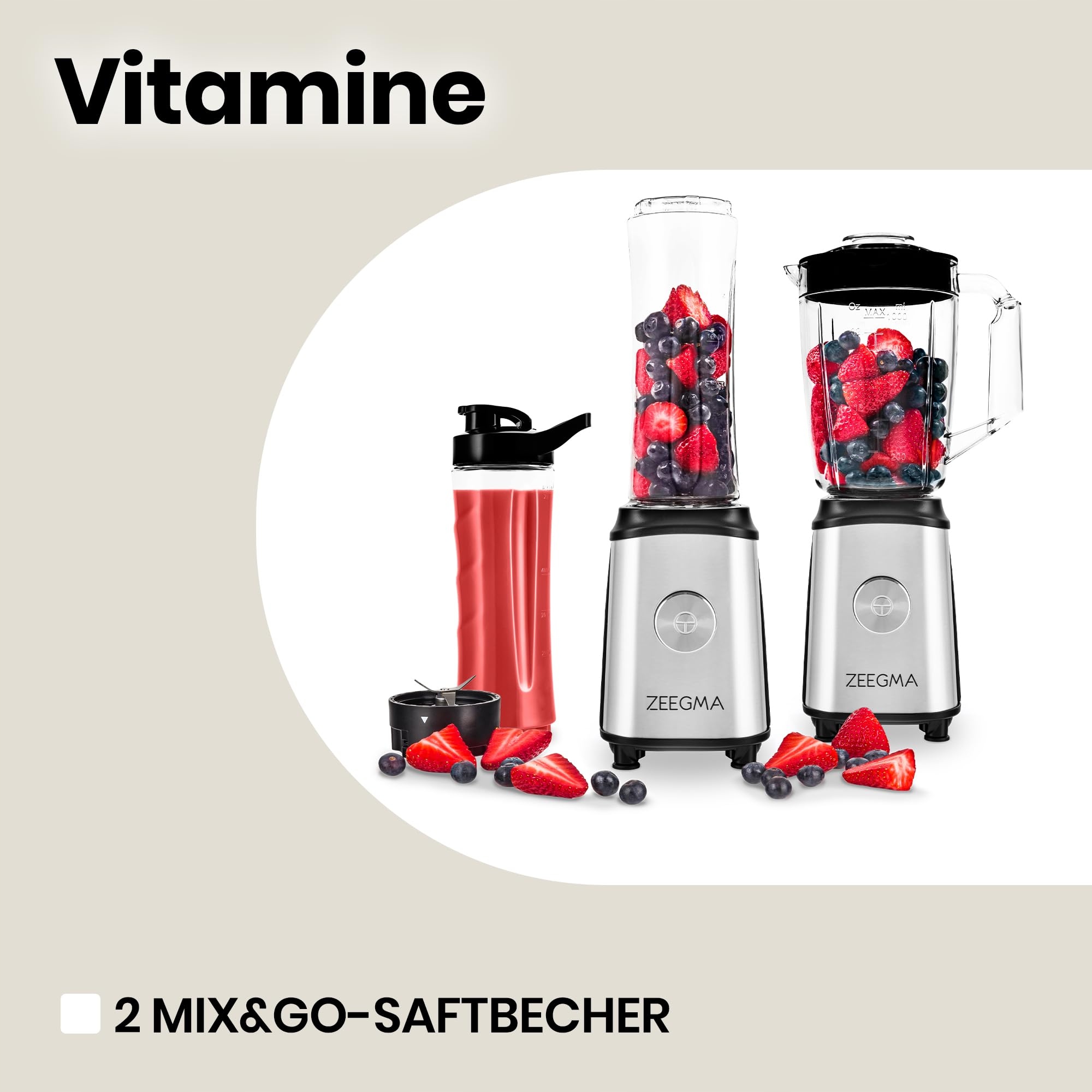 ZEEGMA Vitamine Blender 4w1 1050W 1L Mikser Sokowirówka Młynek Do Kawy — miniatura 3