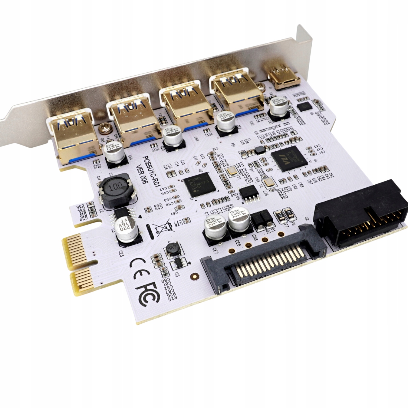 Karta adapter do komputera PCI PCIe 1X na 4x USB A 1x USB C 3.1 Gen1 biała Kod producenta PCIe 1X do USB 3.1 Gen1 USB A+C