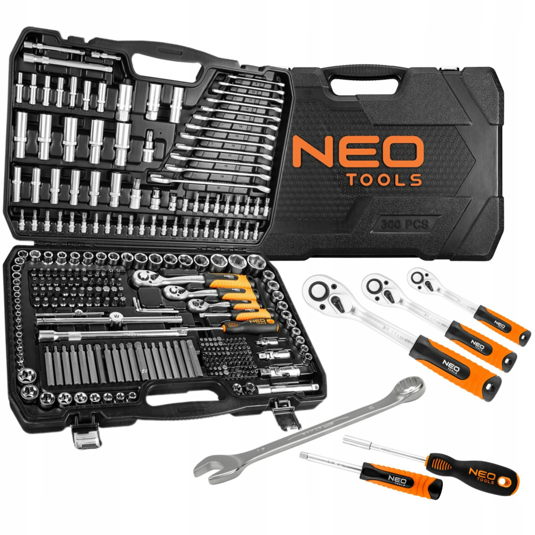 ZESTAW KLUCZY NASADOWYCH KLUCZE NASADOWE 300 ELEMENTÓW WALIZKA NEO TOOLS