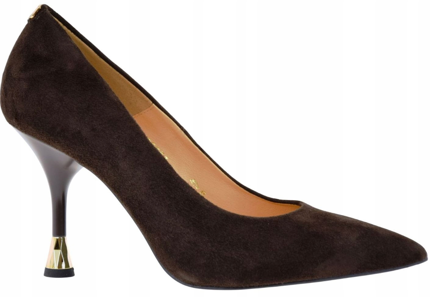 Elegantní dámské kožené semišové lodičky na podpatku Sala 20851 40, hnědé