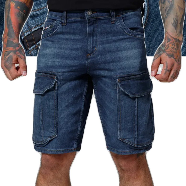 Pánské Kraťasy Džínové Kapsáče Pitbull Navy Longspur Tmavě modré šortky