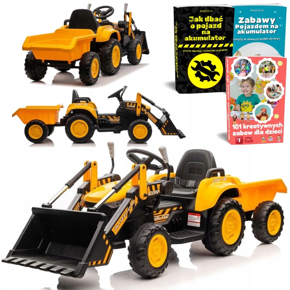 Traktor Na Akumulator BW-X002A Z Łyżką I Przyczepą Dla Dziecka Pilot Led Sk