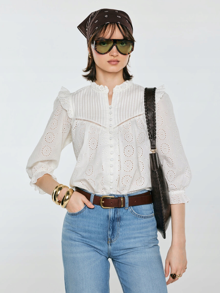 Big Star Dámská bavlněná halenka s 3/4 rukávem, bílá, Bohna 100 S