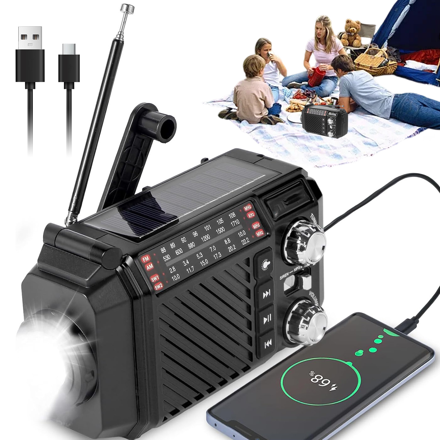 Venkovní Rádio Fm Am Svítilna Sos 1200MAH Powerbanka Pro Bushcraft Survival