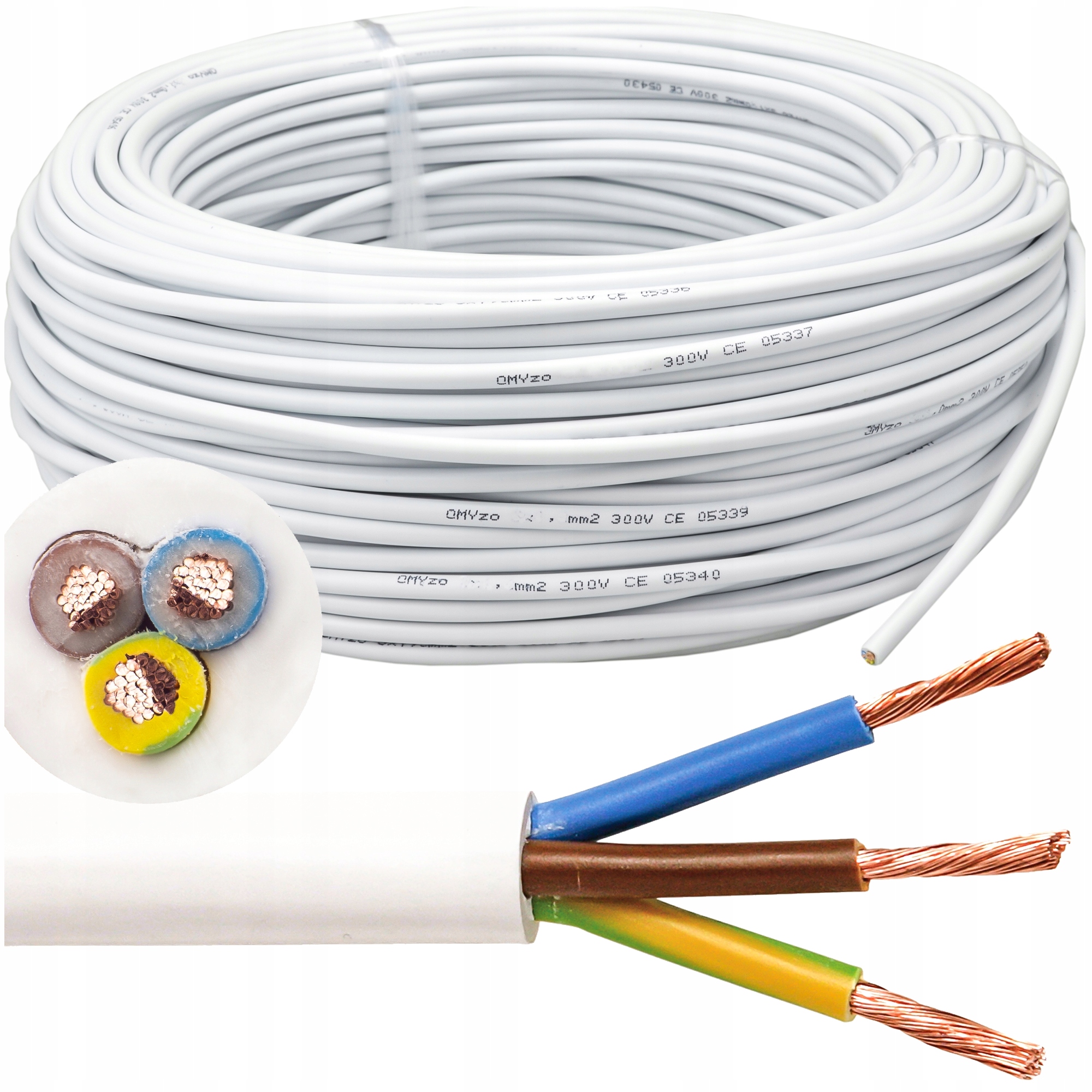 Kulatý Kabel 100 m Bílý Ohebný Proudový Kabel Omy 3 x 0,75 mm2