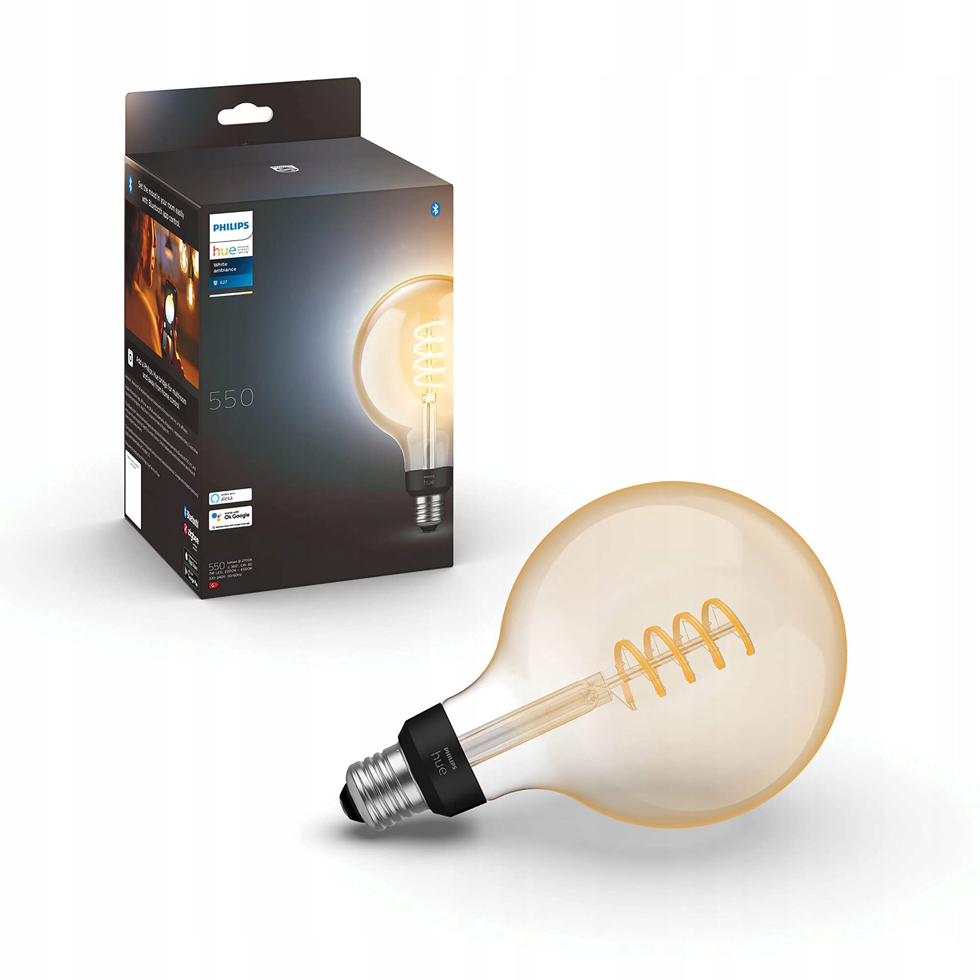 Philips Hue žiarovka E27 Filament Globe, 550 lm, dimmable, 1 ks