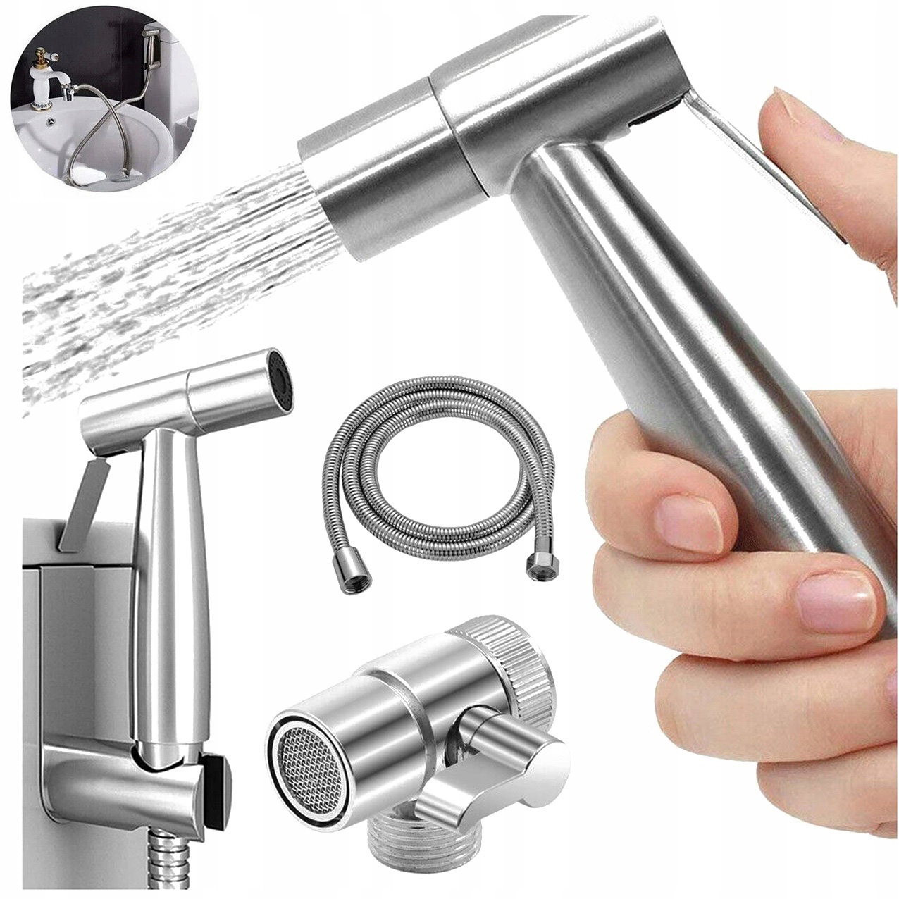 NAŚCIENNY ZESTAW PRYSZNICOWY ZE STALI NIERDZEWNEJ, OPRYSKIWACZ BIDETOWY