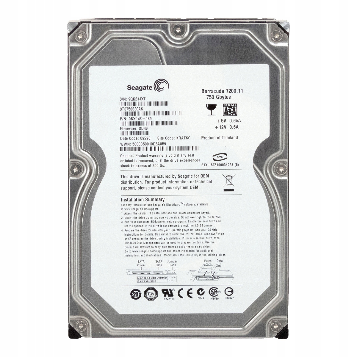 Seagate Barracuda 7200.11 750GB 7.2K 16MB Sata II 3.5'' ST3750630AS