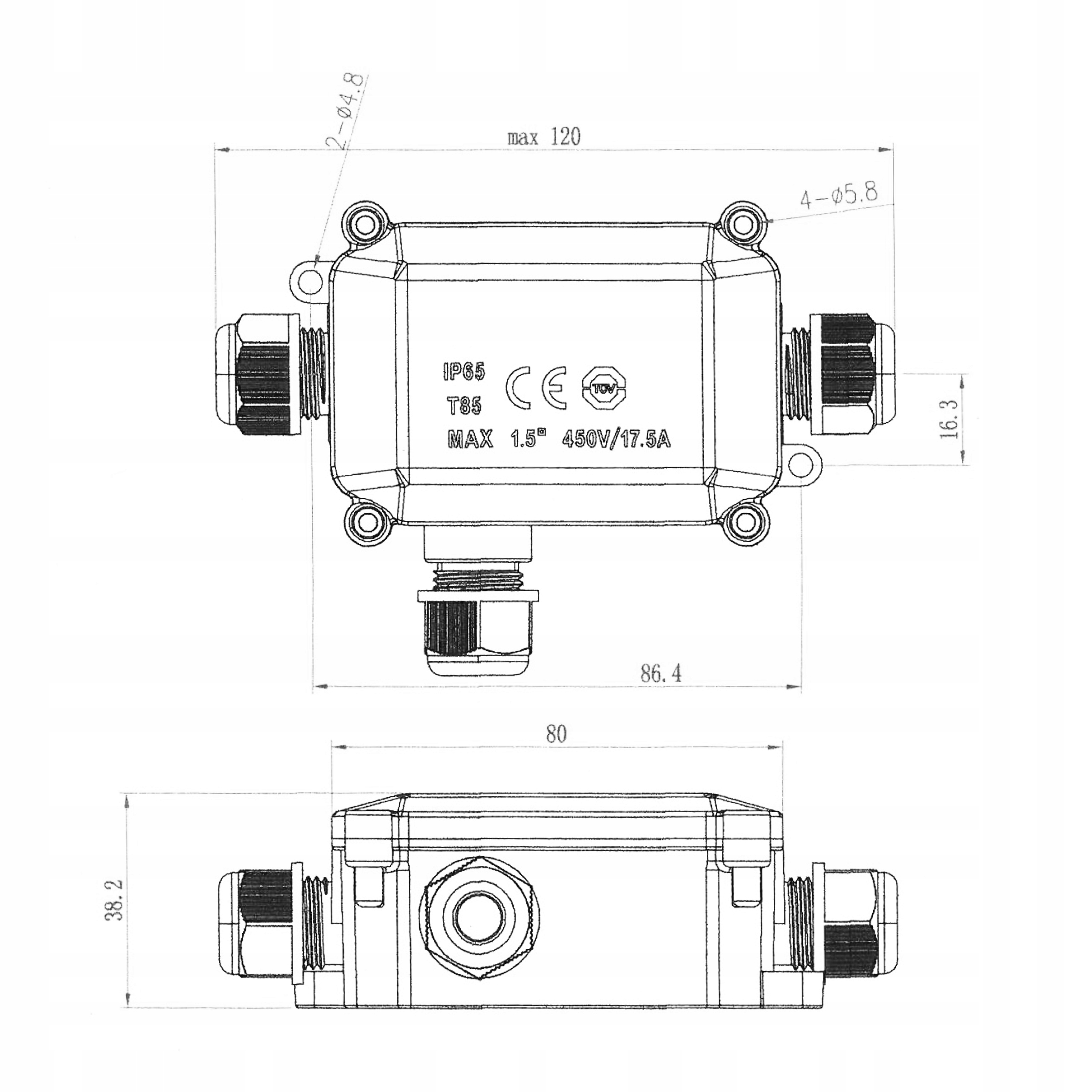Złącze hermetyczne kablowe do PRZEWODÓW IP65 NAŚWIETLACZY LED Kod producenta 0604