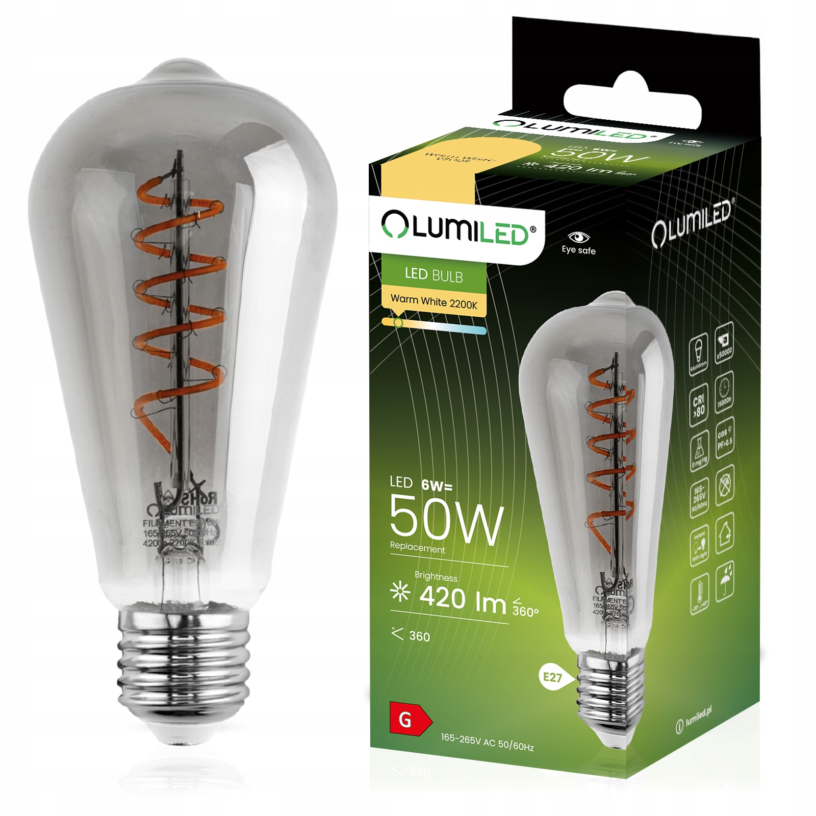 Żarówka LED E27 FILAMENT 6W Ozdobna ST64 Edison