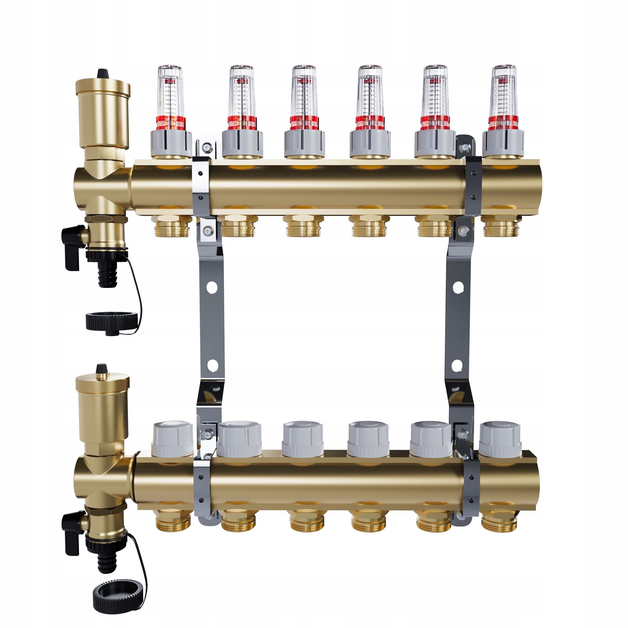 Mosazný 6-okruhový rozdělovač pro podlahové vytápění