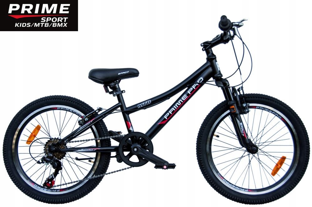 Rower 20" Mtb Prime Pro Boy 7-biegów Shimano amortyzator Black PółMAT