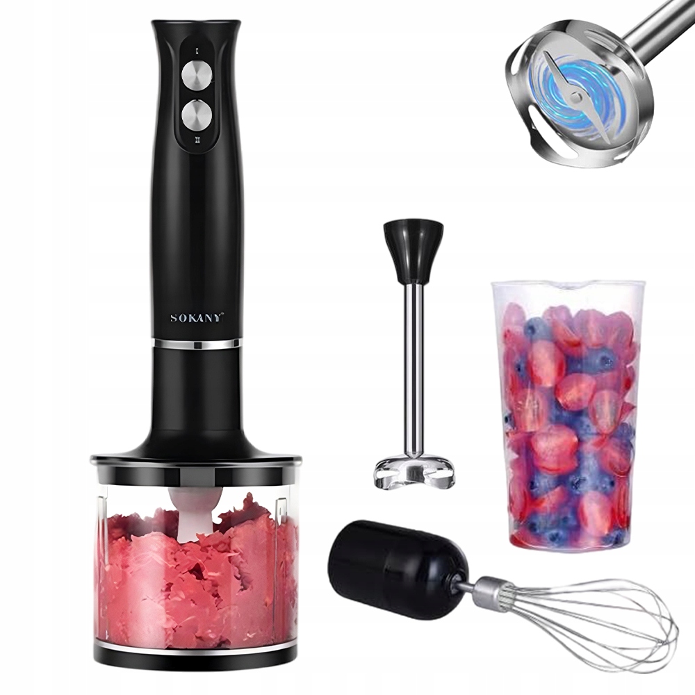 Ruční Mixér, Multifunkční Mixér 4V1, Ocelové Čepele, 2 Rychlosti