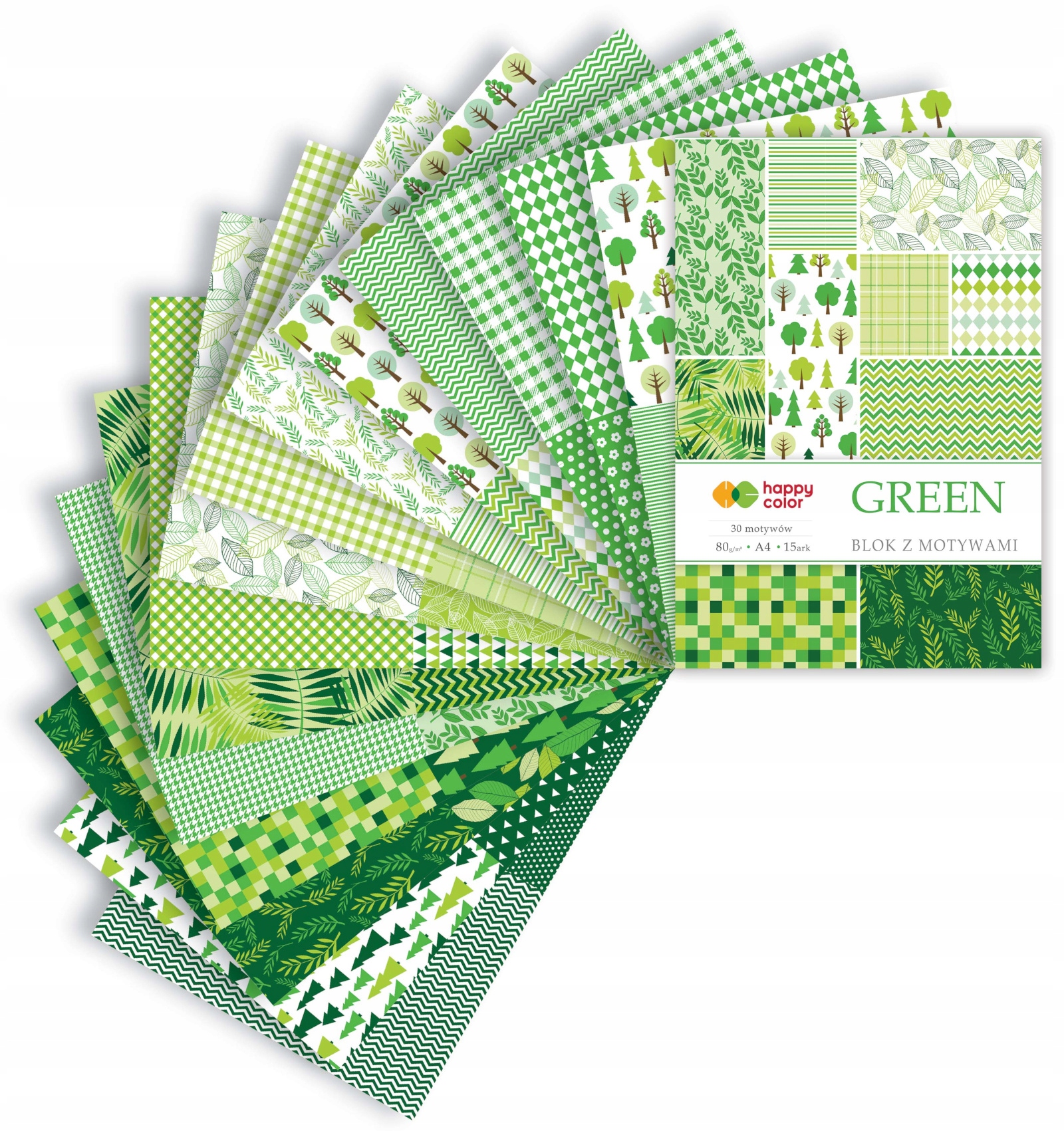 Happy Color BLOK Z MOTYWAMI Green A4 80g 15 kartek Marka Happy Color