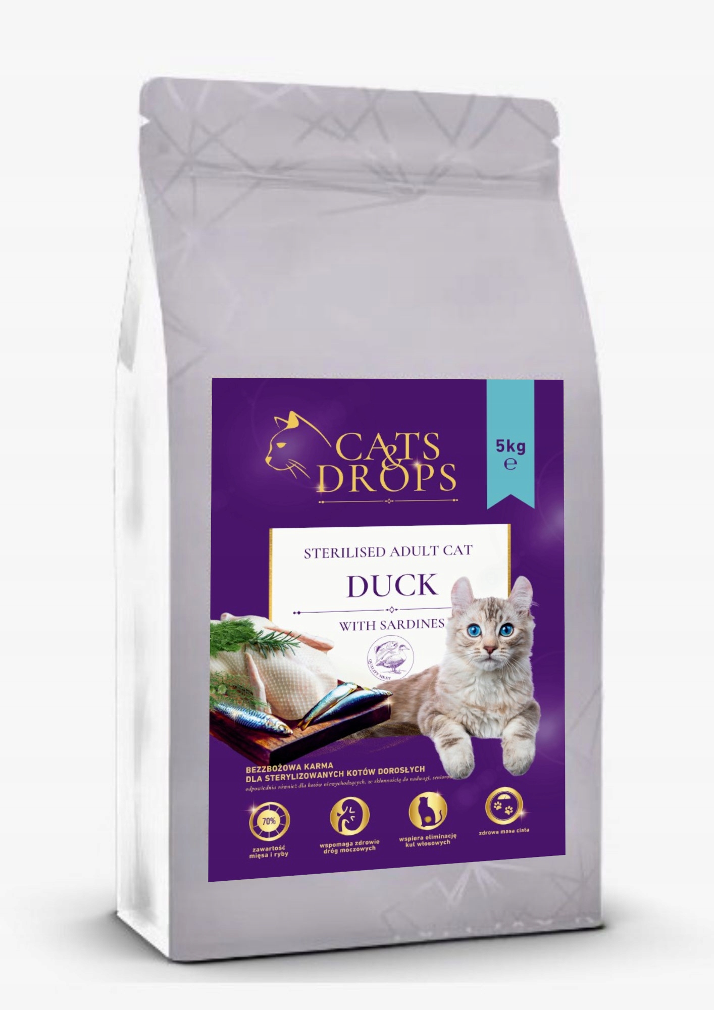 Levně Cats&Drops Krmivo suché pro kočky s kachnou a sardinkami 5 kg