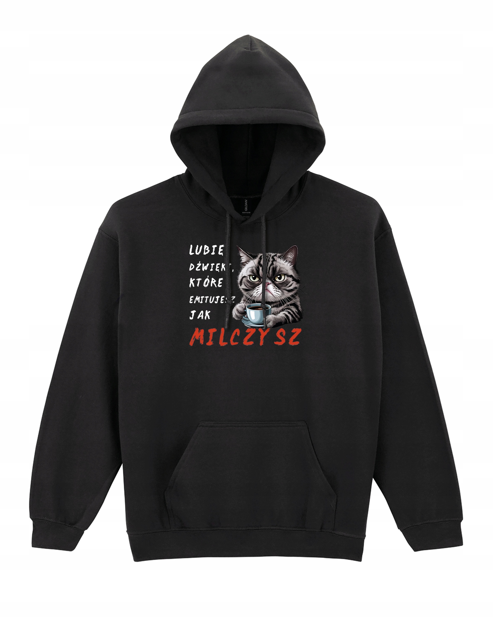 Mikina s kapucí Mám ráda, když mlčíš, kočka, vtipná, černá, velikost XL