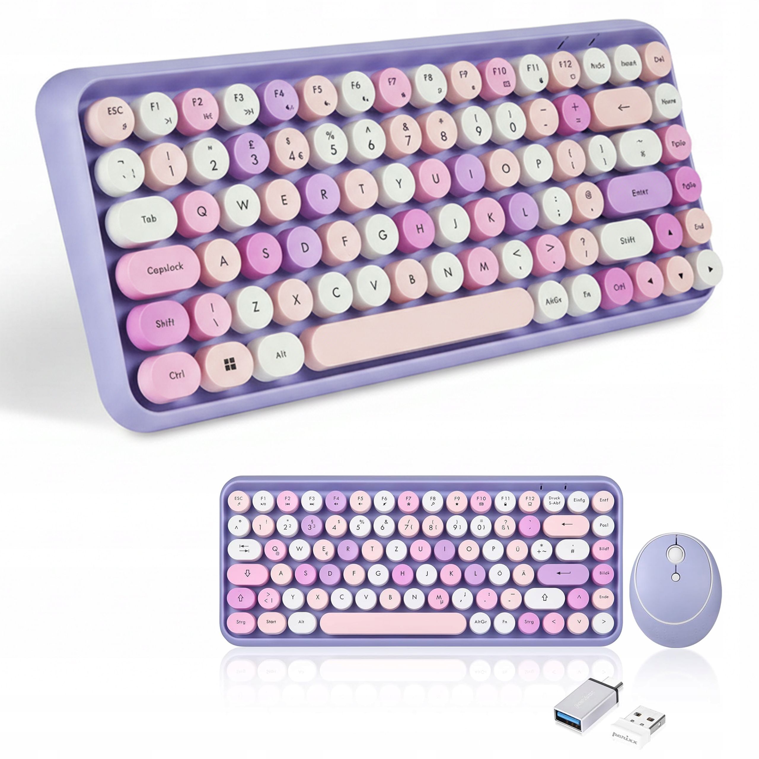 Bezdrátový set klávesnice myši Perixx 713 Purple Qwertz Usb Usb-c