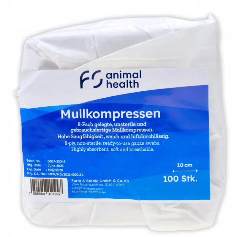 Robinson Fs Gauze Compresses 10x10 8 warstw 100 szt dla koni horse