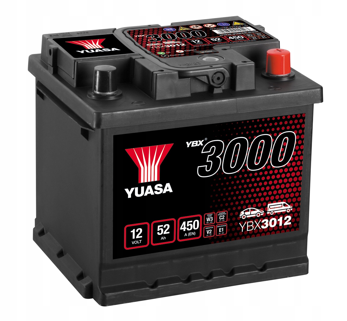 Akumulator 52AH 450A P+ YUASA YBX3012 POLO FABIA