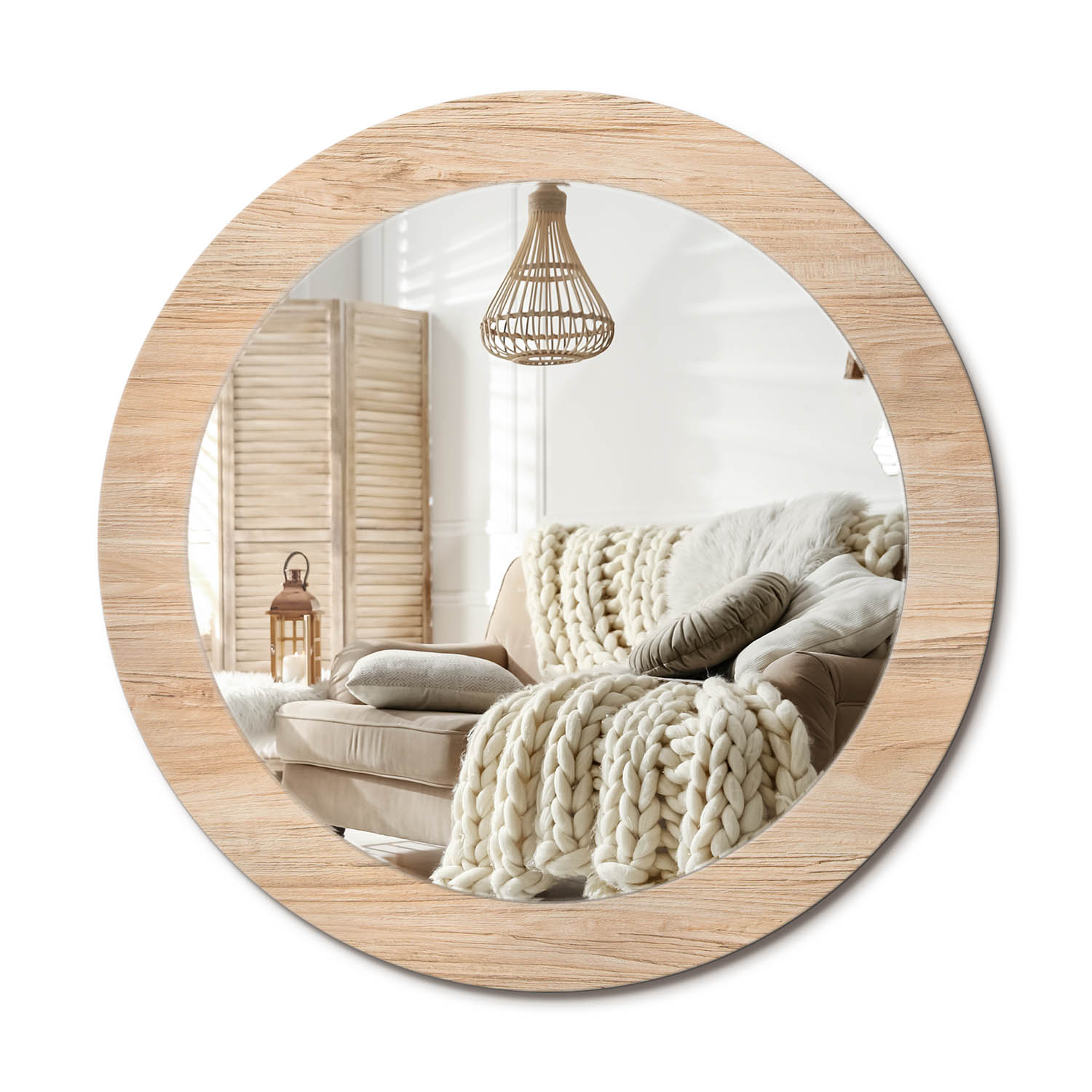 Moderné dekoratívne okrúhle zrkadlo s potlačou Loft Drevo Priemer 70 cm
