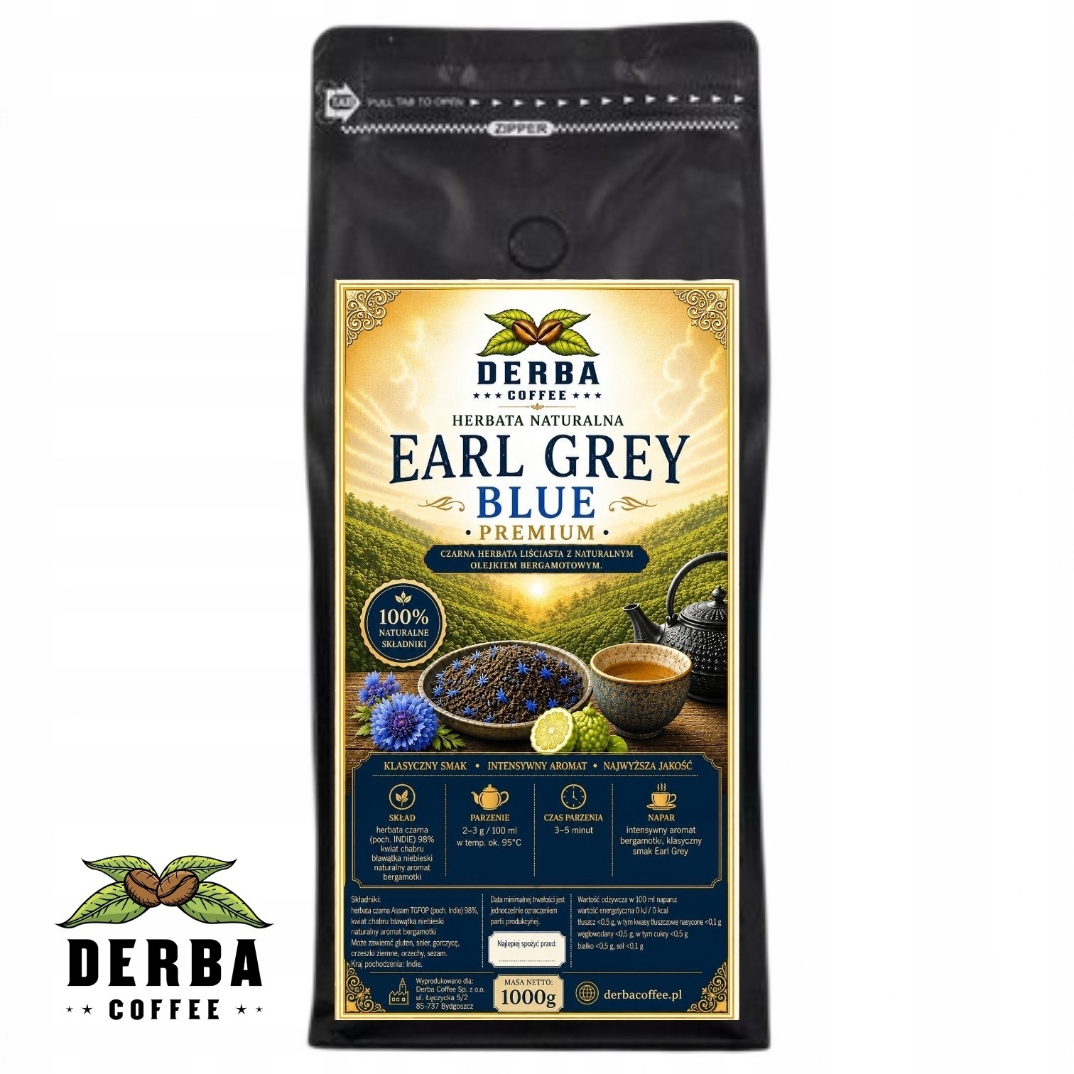 Čaj černý Earl Grey Blue 1000 g Chrpy Modré Premium Derba