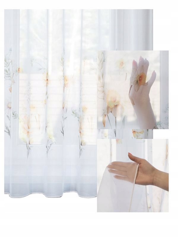 Voálové záclony Záclona Květiny luční Lehké S páskou na žabky/tyč š.260x140