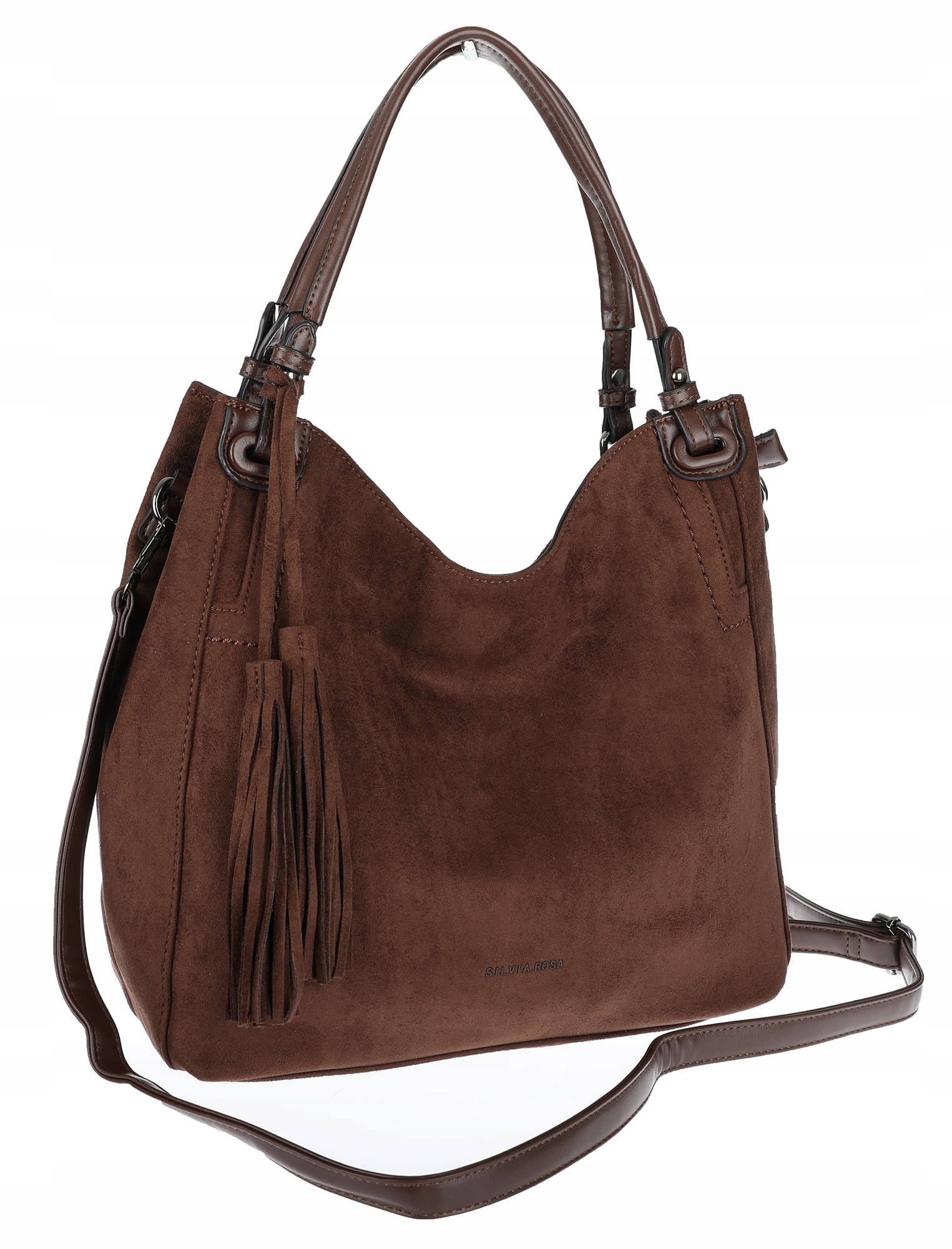 Torebka damska shopper worek zamszowa modna lekka torba S3999 Czekoladowa