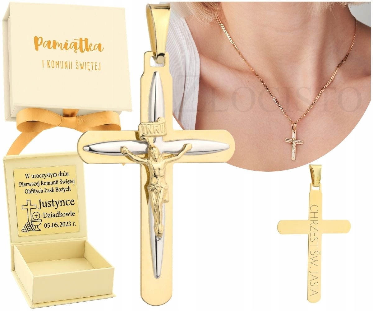 Zlatý křížek s obrázkem Ježíška Menší zlato 585 Gravírování Bonus Dárek