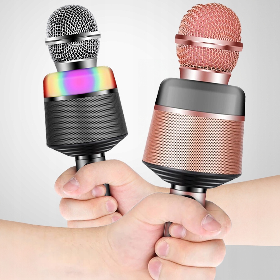 MIKROFON PREMIUM BEZPRZEWODOWY RGB BLUETOOTH BT KARAOKE GŁOŚNIK DLA DZIECI Model NA IMPREZĘ PREZENT LED DO NAUKI ŚPIEWANIA RADIO