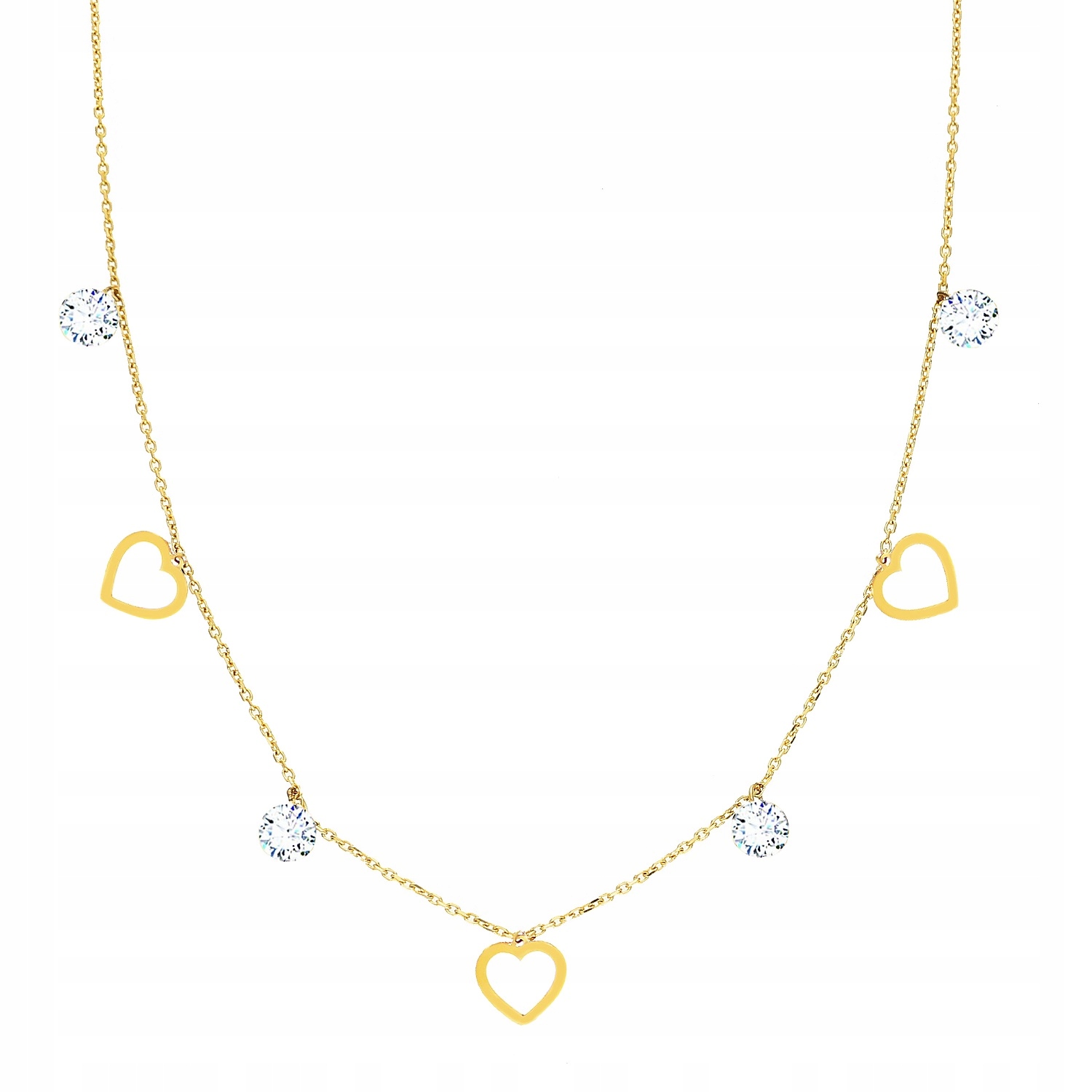 Zlatý náhrdelník Srdce Srdíčka Bílé Zirkony PR.585