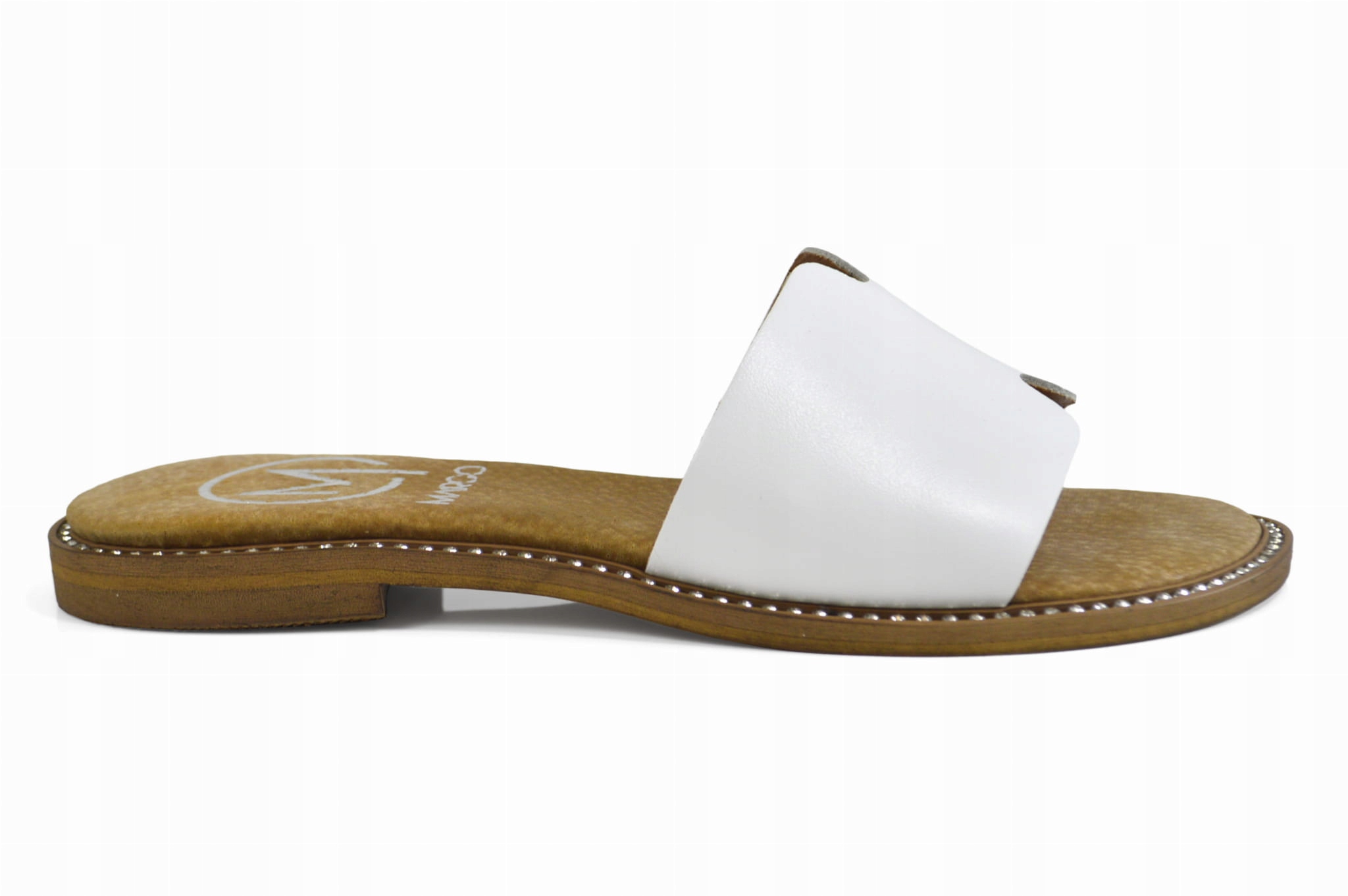 Białe klapki skórzane z ozdobnym spodem - 40, Biały Oryginalne opakowanie producenta pudełko