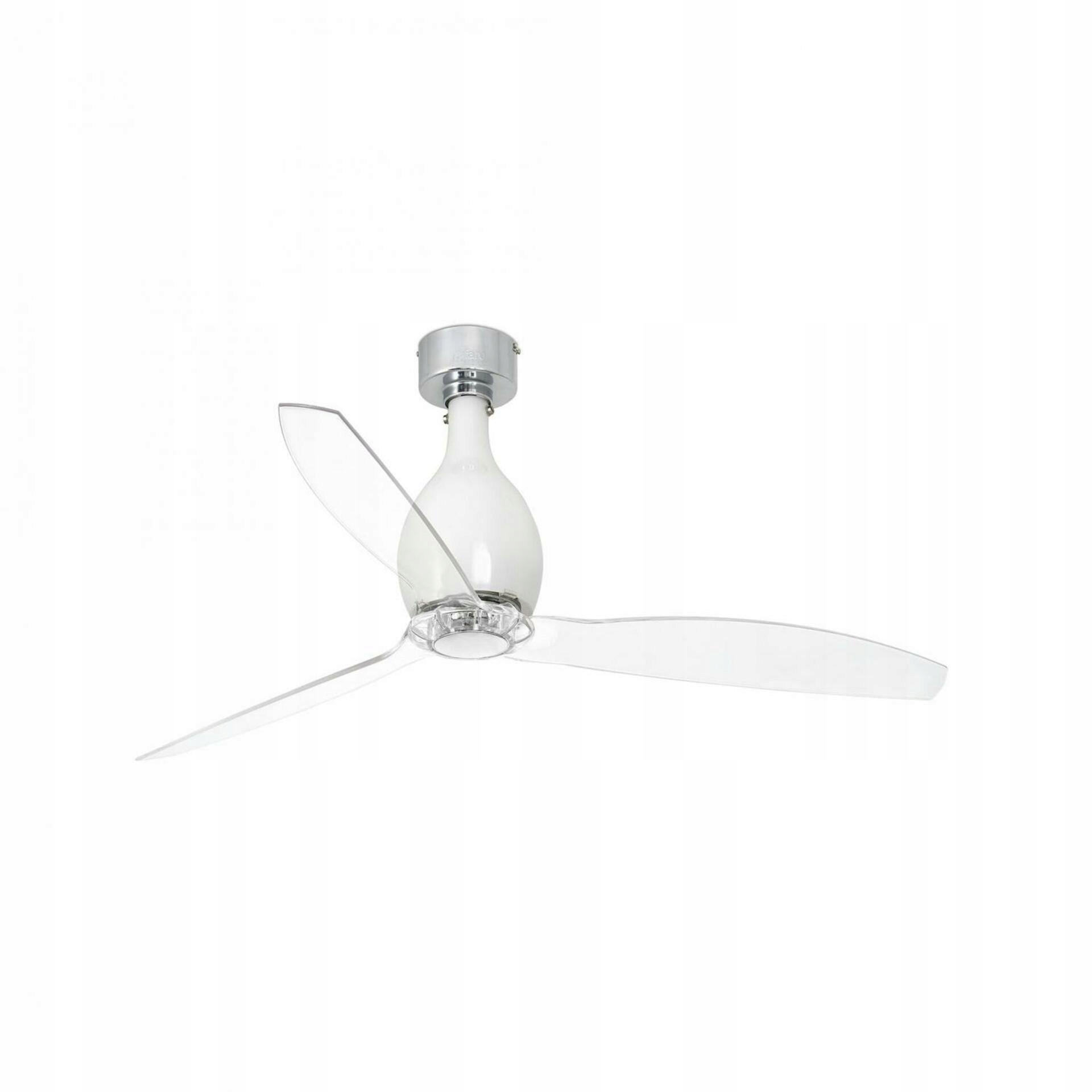 Stropný ventilátor Faro Mini Eterfan M, biely/transparentný, DC motor, Ø128