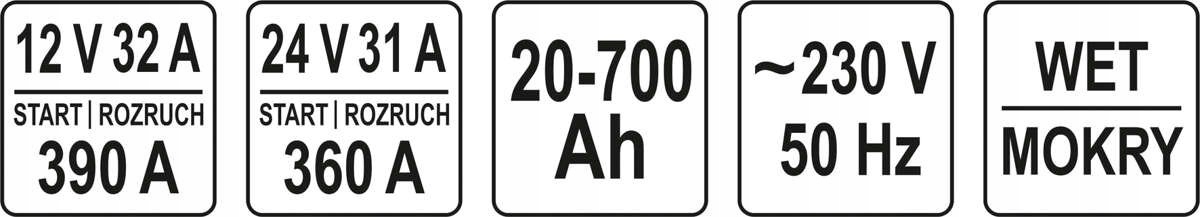 YATO PROSTOWNIK Z ROZRUCHEM 340A 12V/24V YT-83061 Natężenie maksymalne 32 A