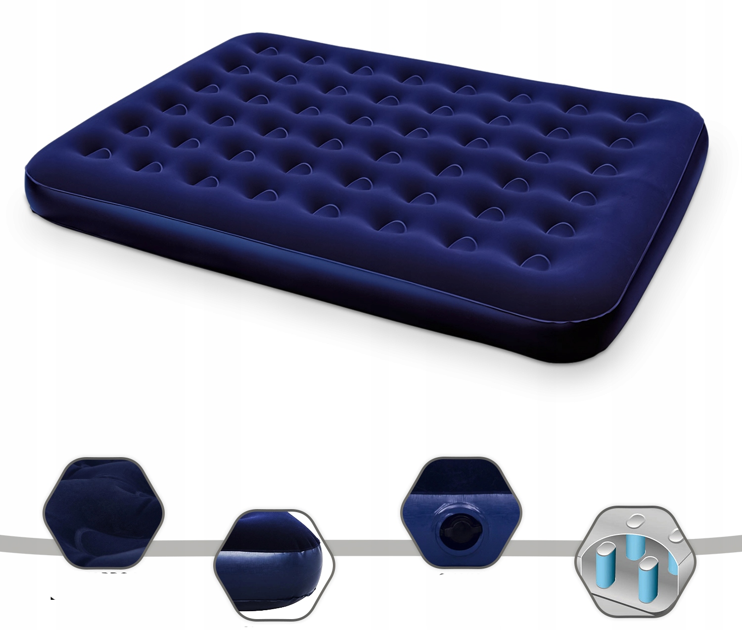 MATERAC DMUCHANY DWUOSOBOWY DO SPANIA WELUROWY ŁÓŻKO Z POMPKA 22 Marka ASPECO