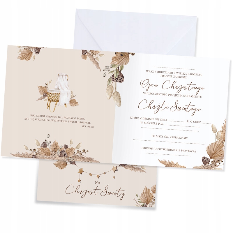 ZAPROSZENIE na Chrzest dla Chrzestnego BOHO Wysokość produktu 14 cm