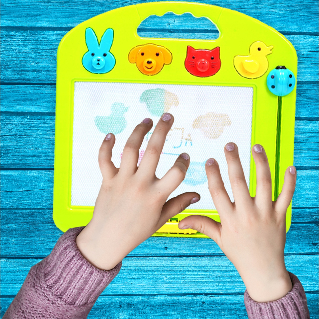 ZNIKOPIS KOLOROWY TABLICA MAGNETYCZNA STEMPELKI ZWIERZĄTKA DLA DZIECI Szerokość produktu 31 cm