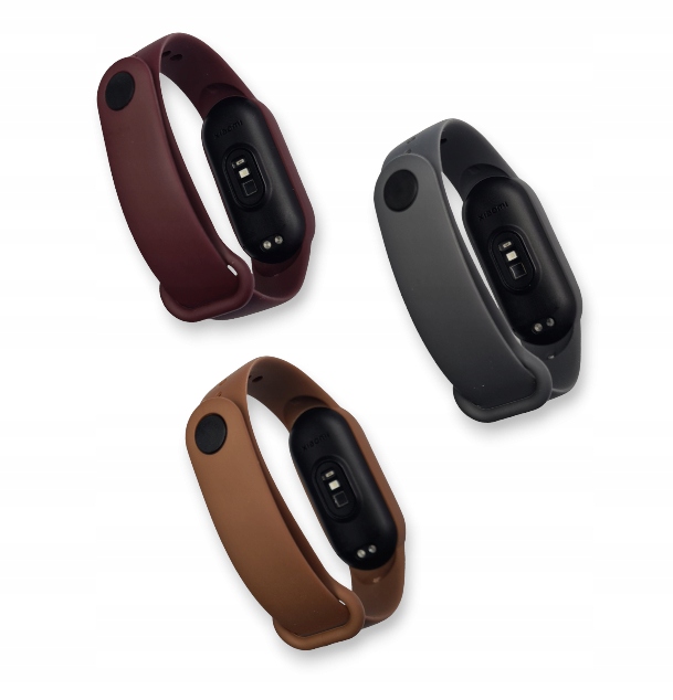 Stylowy Trójpak Pasków do Xiaomi Mi Band 6 Opaski Kawowa Stalowa i Bordowa