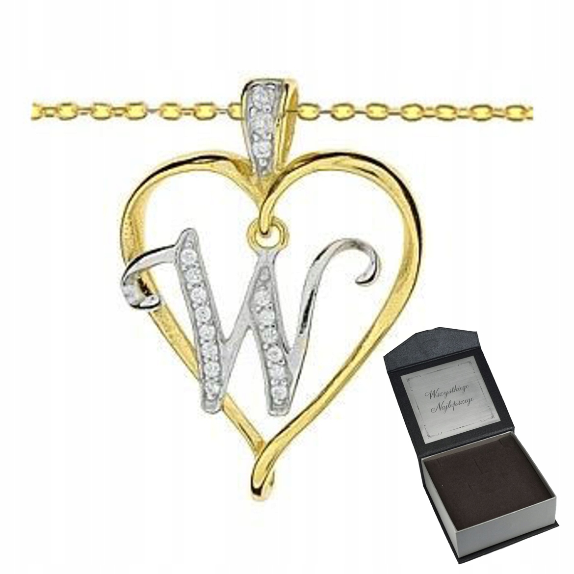 Pozlacený Náhrdelník Písmeno V Srdci Krabička Gravírování